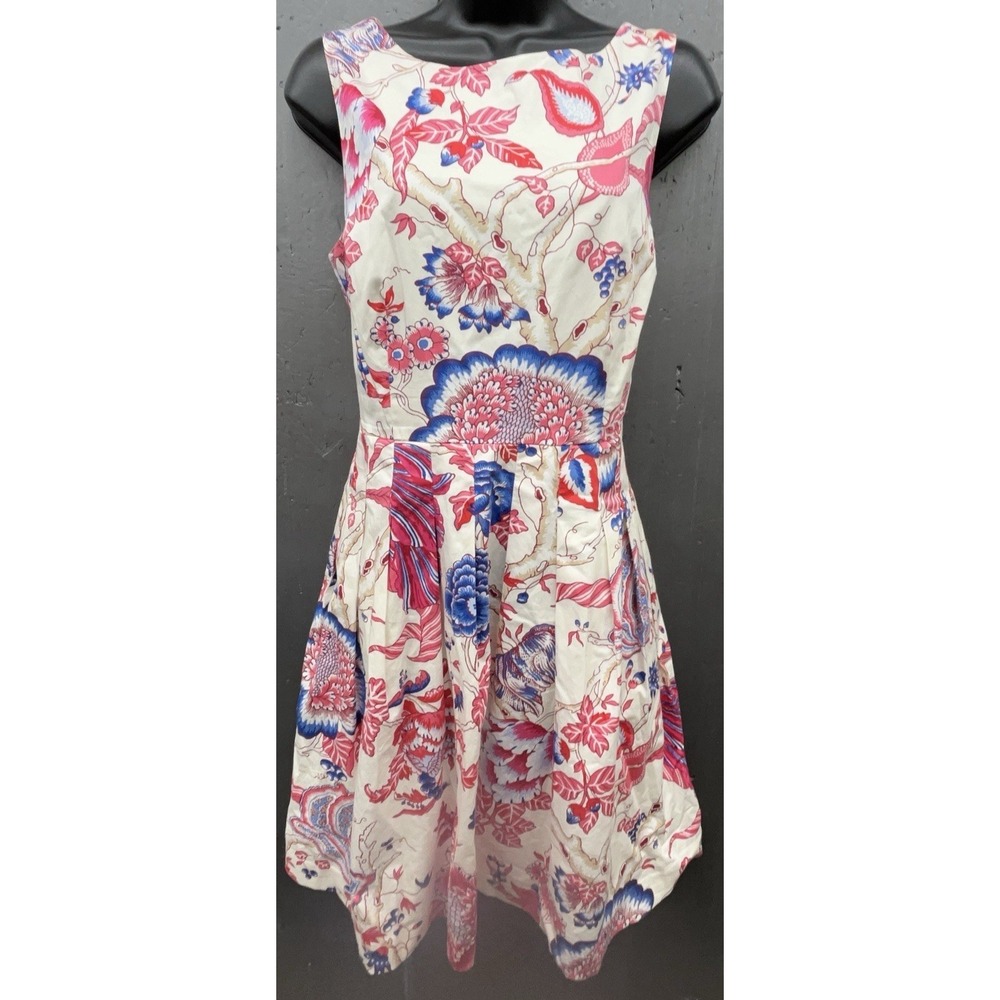 Talbots Skater Dress 8P White Red Blue Cotton Stretch Pleats Classic Preppy